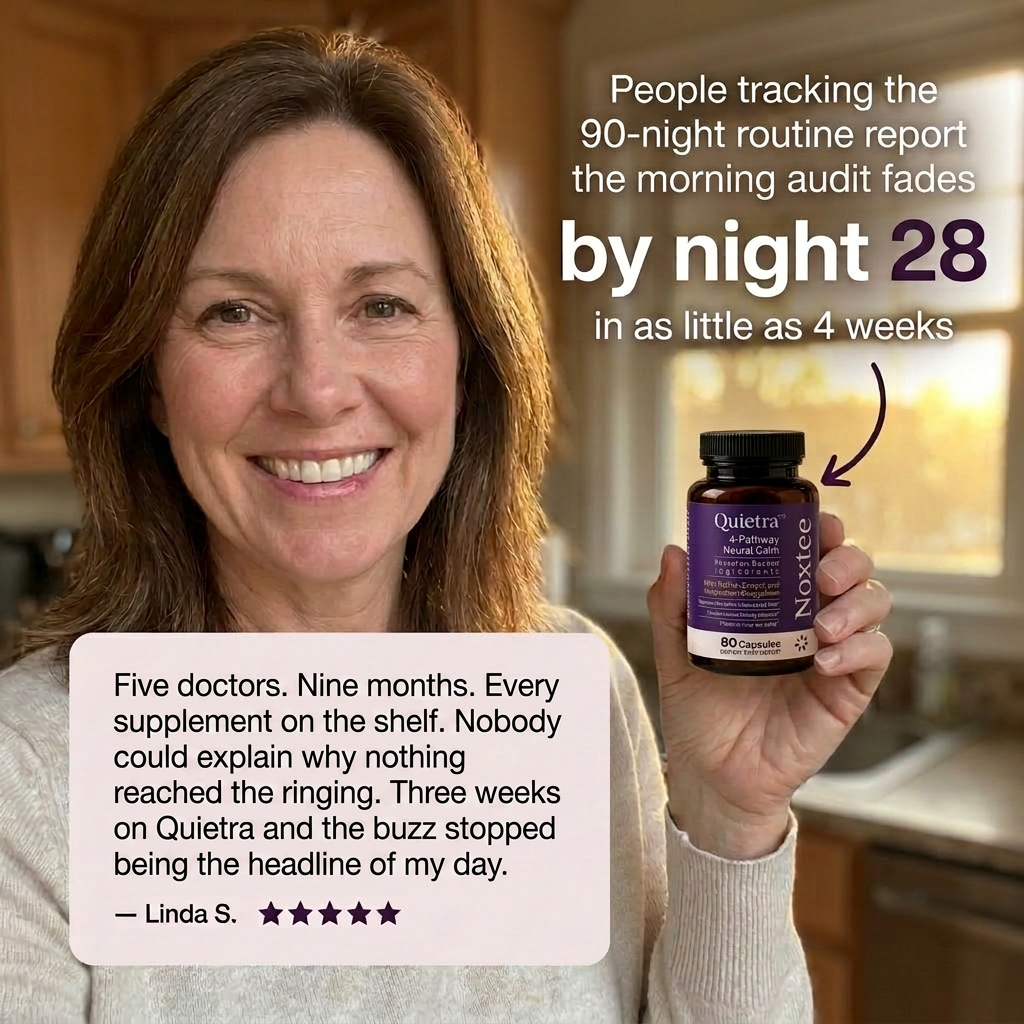 Linda holding Noxtee Quietra with a 90-night routine testimonial: five doctors, nine months, the buzz stopped being the headline