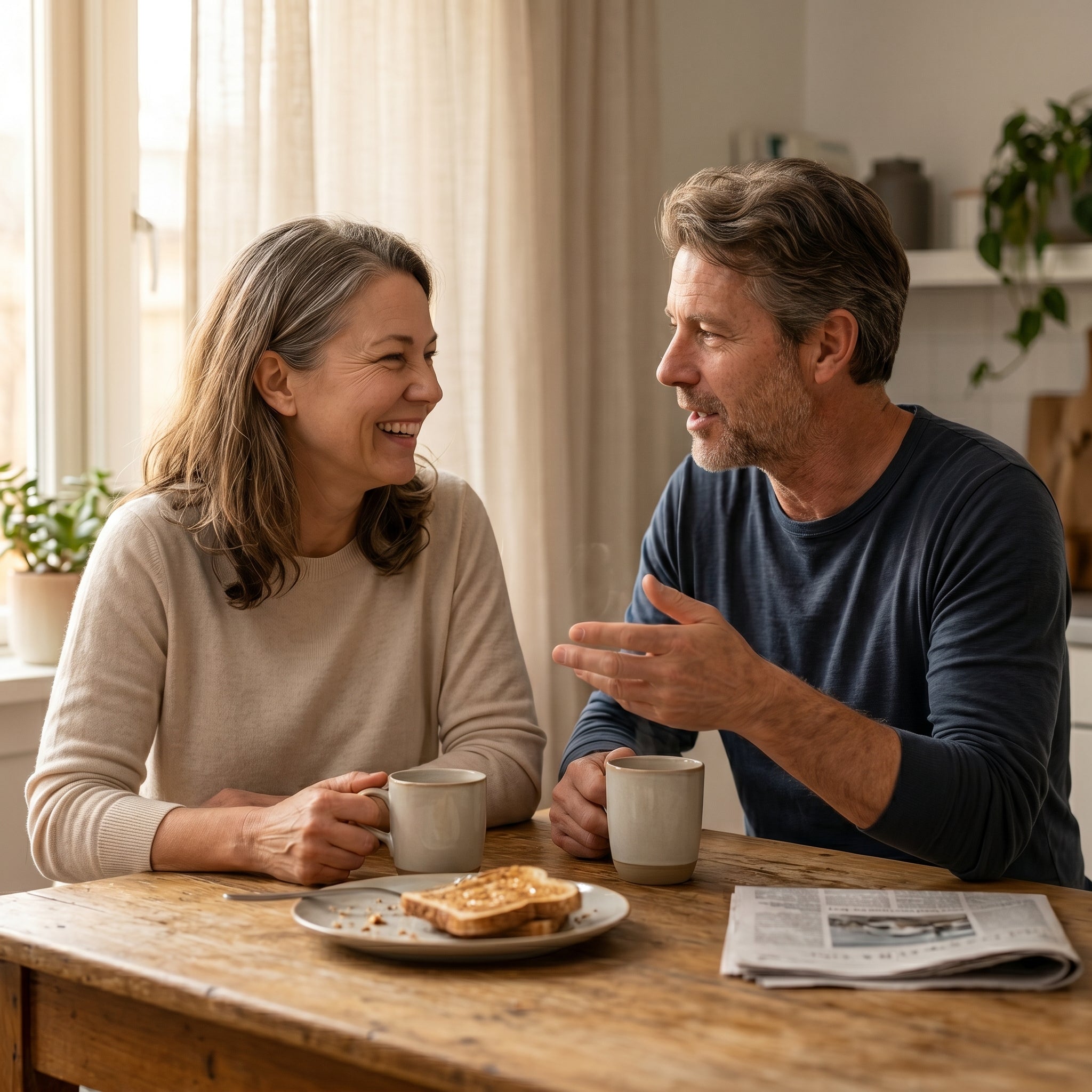 Adults having coffee in a calm morning room