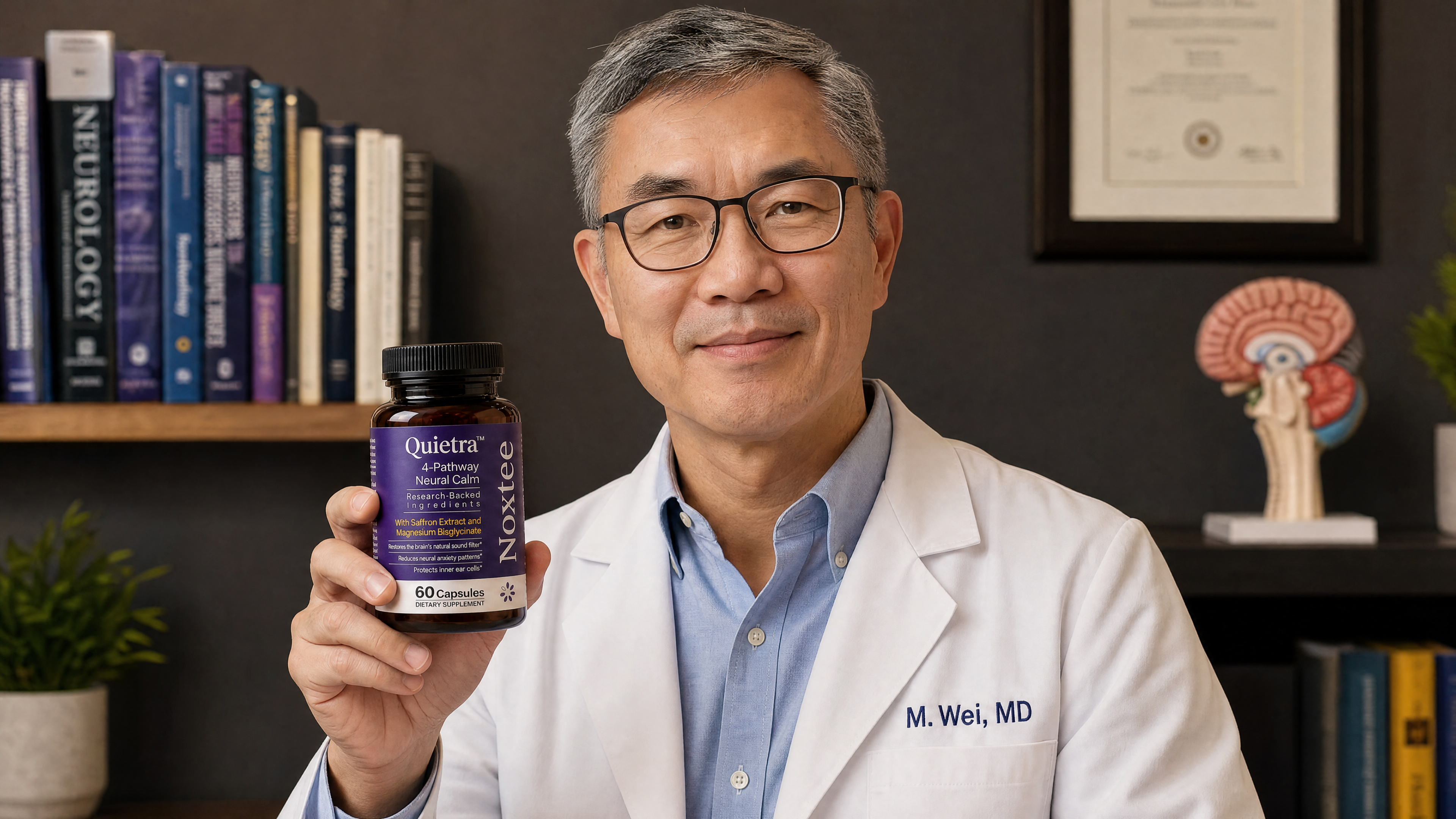 Dr. Marcus Wei holding Noxtee