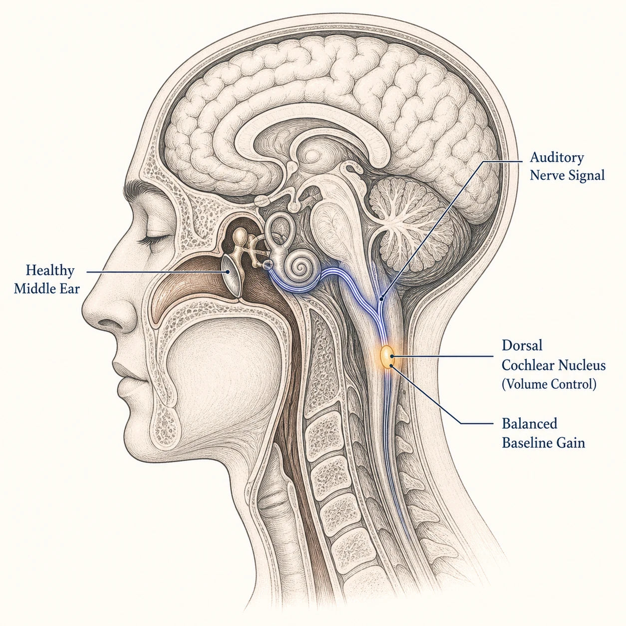Volume control working at the dorsal cochlear nucleus