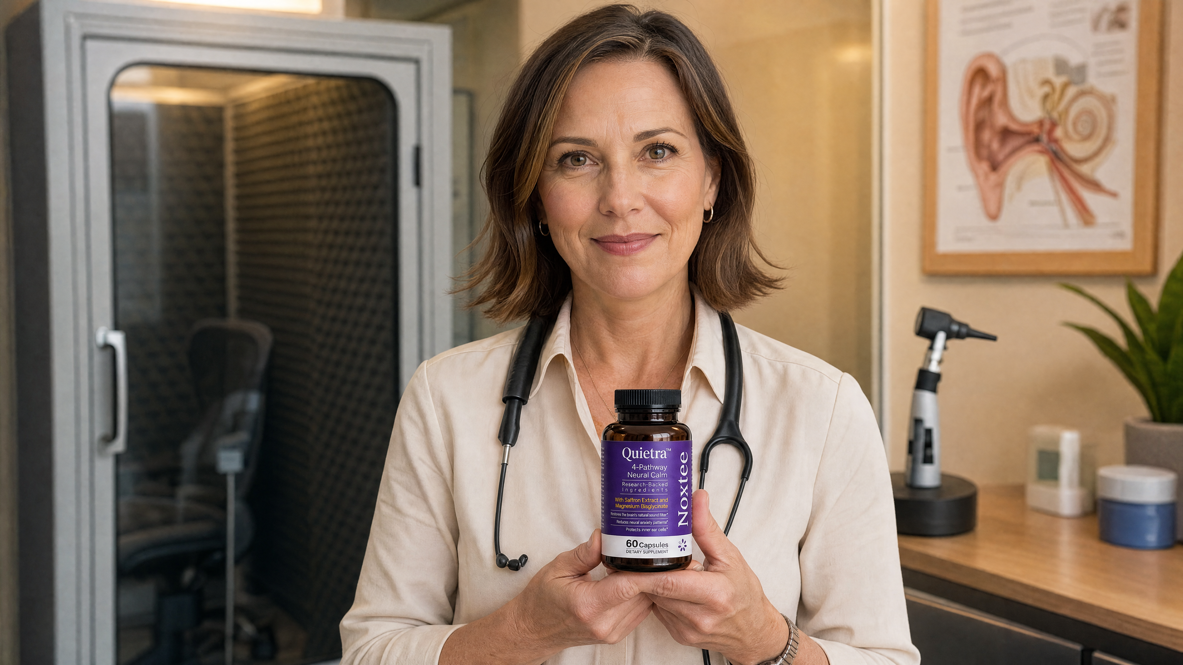 Dr. Karen Bennett holding Noxtee