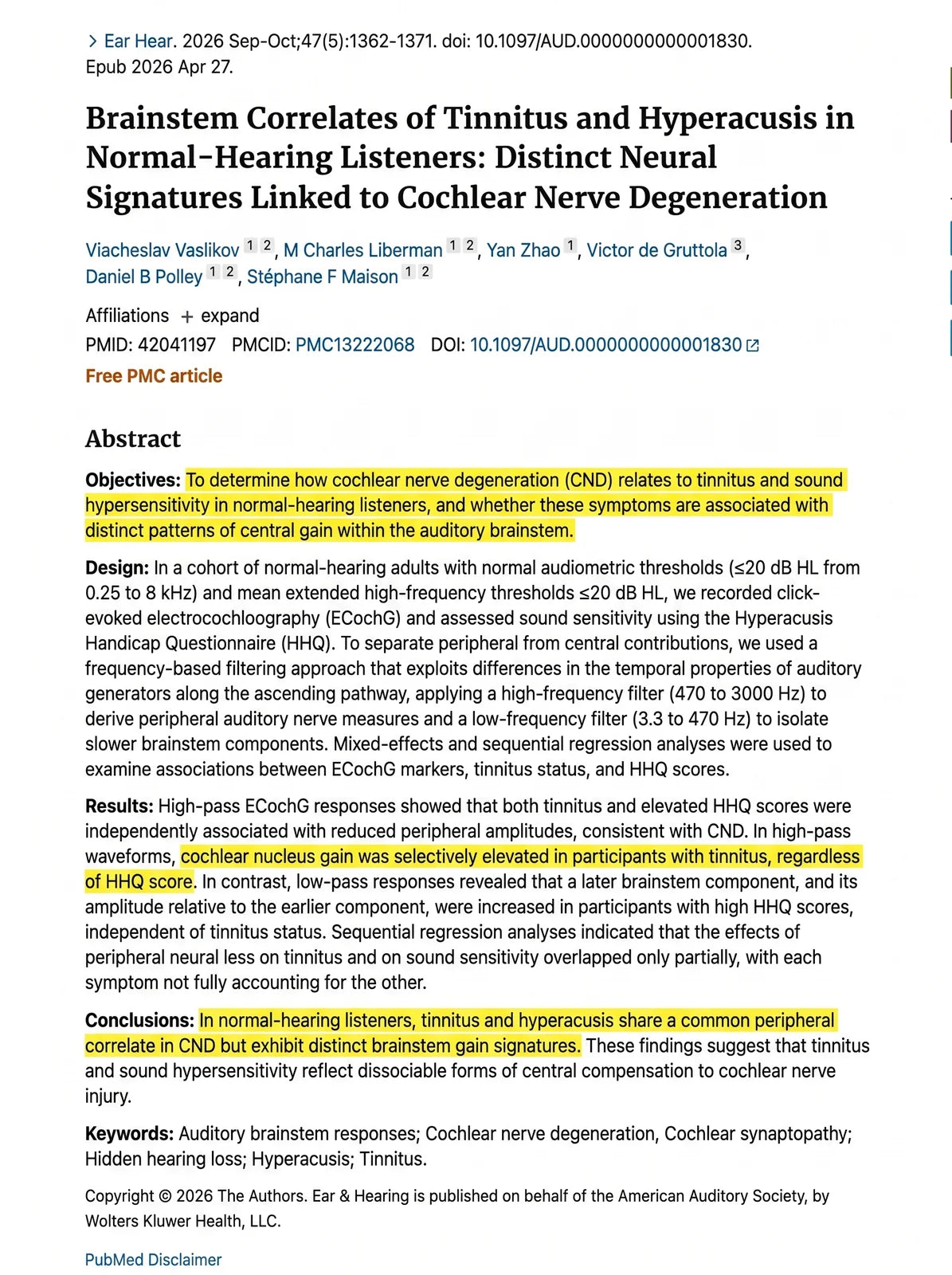 Highlighted 2026 tinnitus research paper