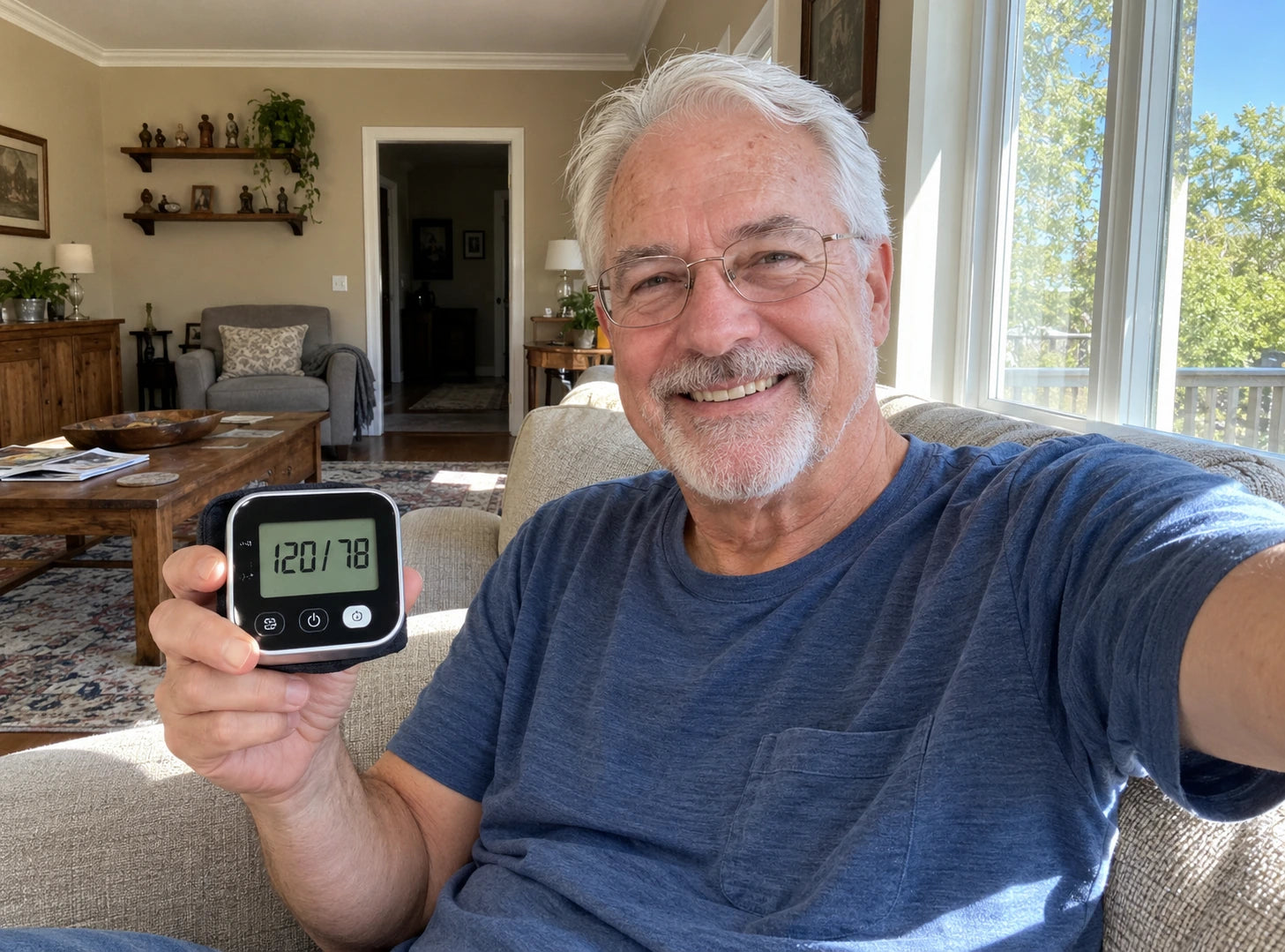 John S. holding a digital monitor