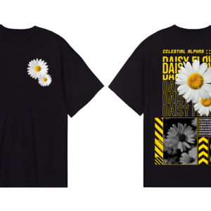 Daisy Flower oversized T-shirt- Black