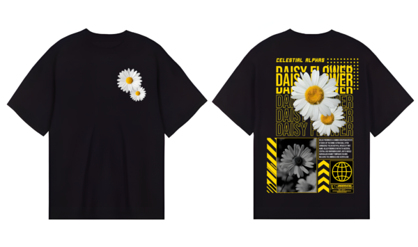 Daisy Flower oversized T-shirt- Black - Image 2